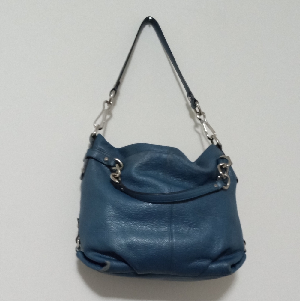 Coach Blue Turquoise Brooke Pebbled Leather Slough Hobo Bag